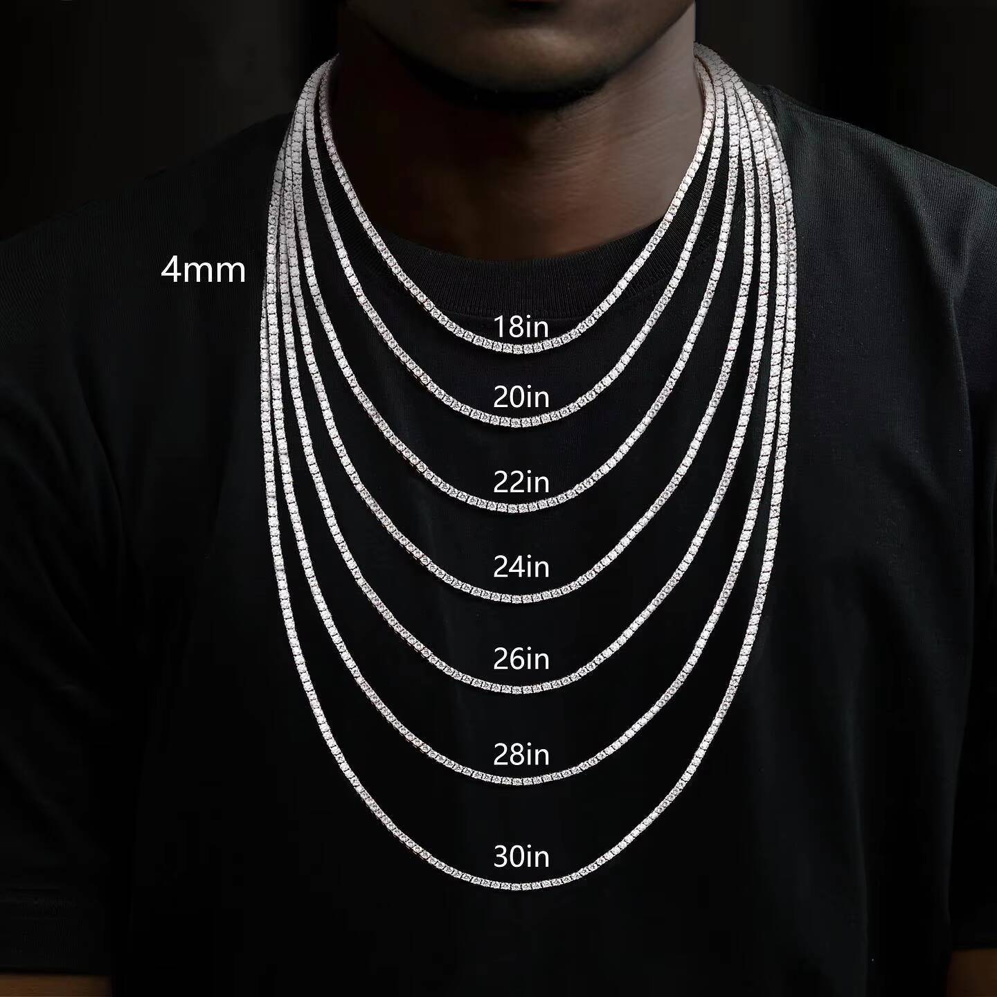 High Quality Tennis Necklace for Men 4mm 5mm 6mm Hip Hop Tennis Chain Necklace 925 Silver Gra Certified Moissanite Tennis Chain