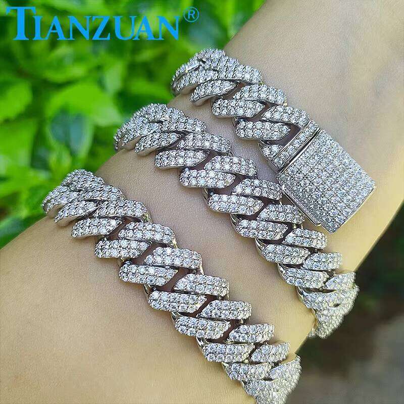 Necklace S Sier 8-20mm Two Rows Cuban Iced Out Hip Hop White Diaspore Chain Jewelry for Men and Women Gift 2f