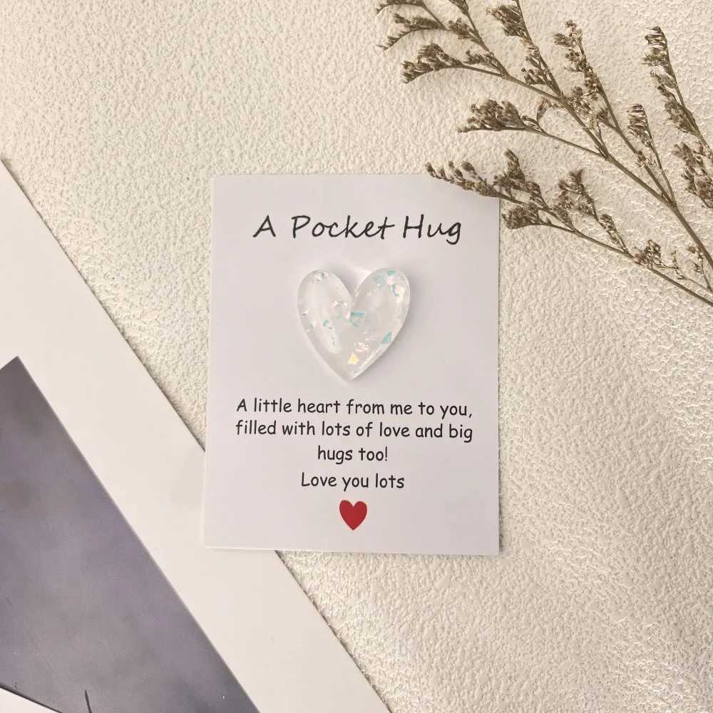 DIY heart pocket hug greeting card mini resin gift pun card write text to each other G251119