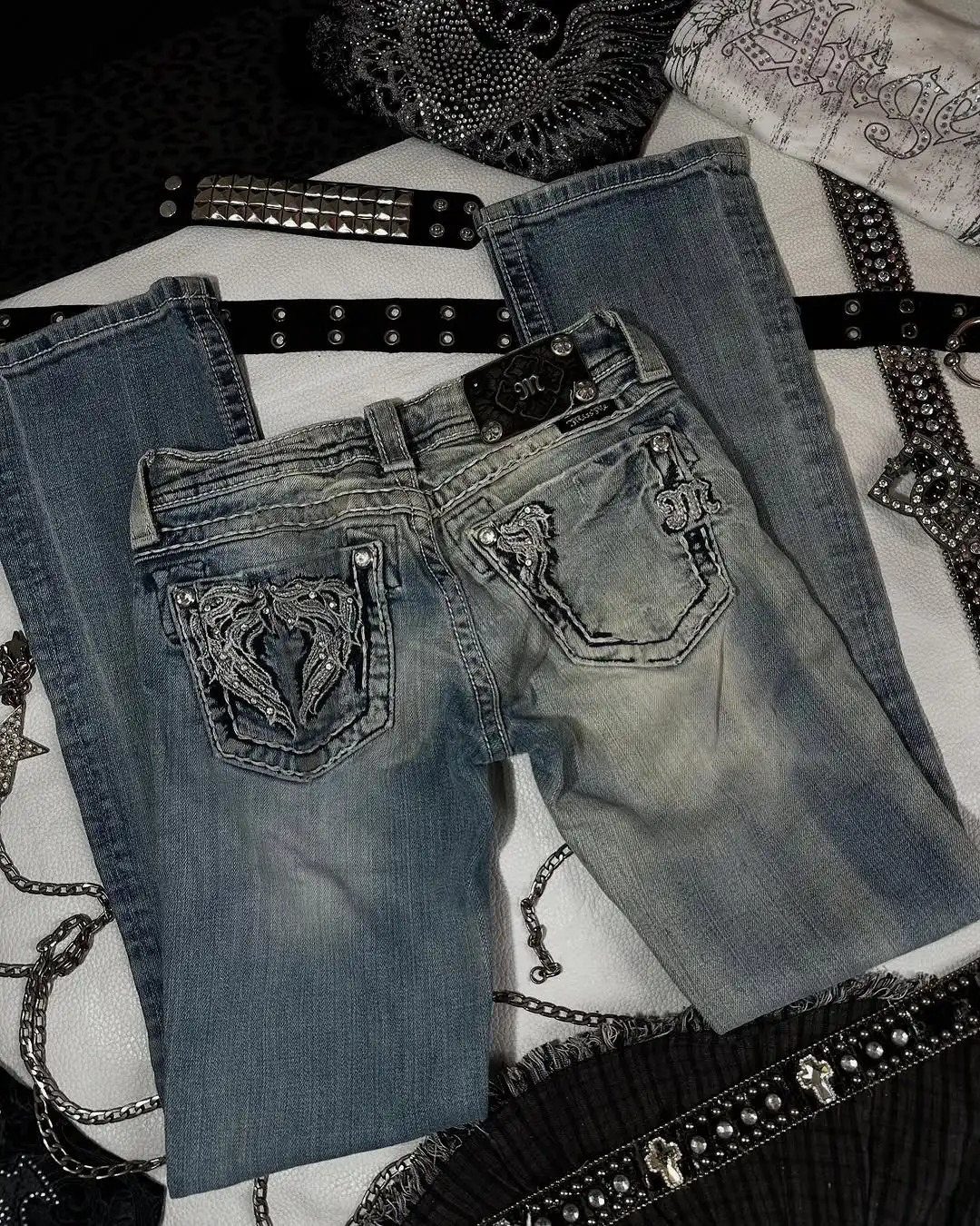 Millennial Embroidered Low Rise Jeans Stylish Y2k Girl Mopping Jeans Fashion Retro Slim Fit Trousers Streetwear Women 250418