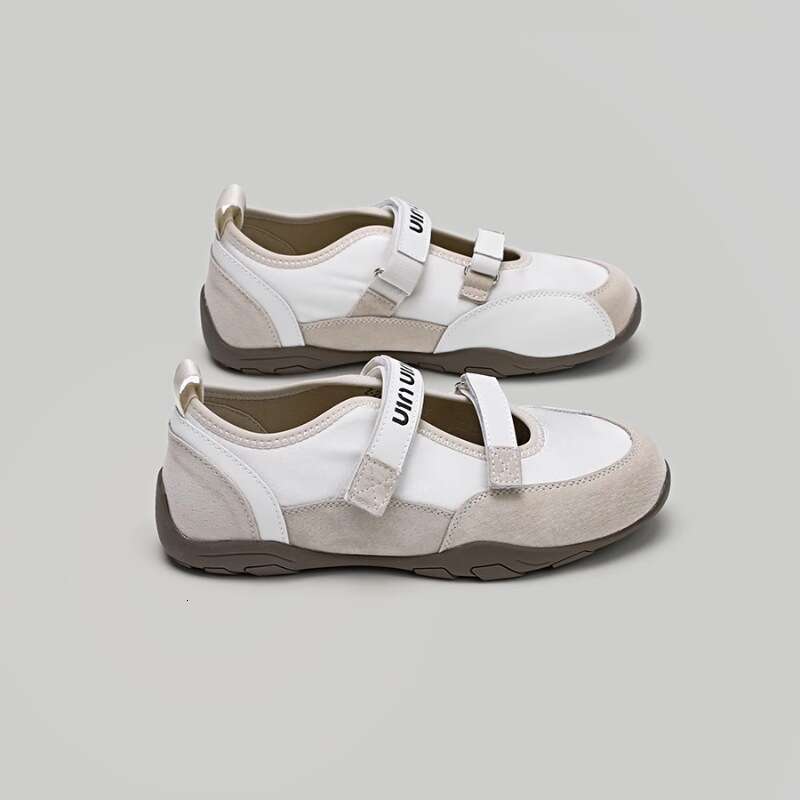 2025 Spring Summer New Korean Style Ballet Mary Jane for Women Pink and Apricot Two-tone Casual Velcro Sports Training Shoes