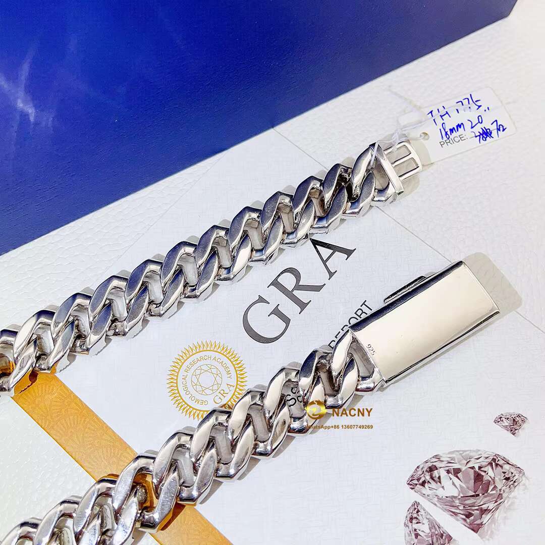Hip Hop JewelryIced Out Necklace 18mm Moissanite VVS Moissanite Diamond 925 Silver Cuban Link Chain