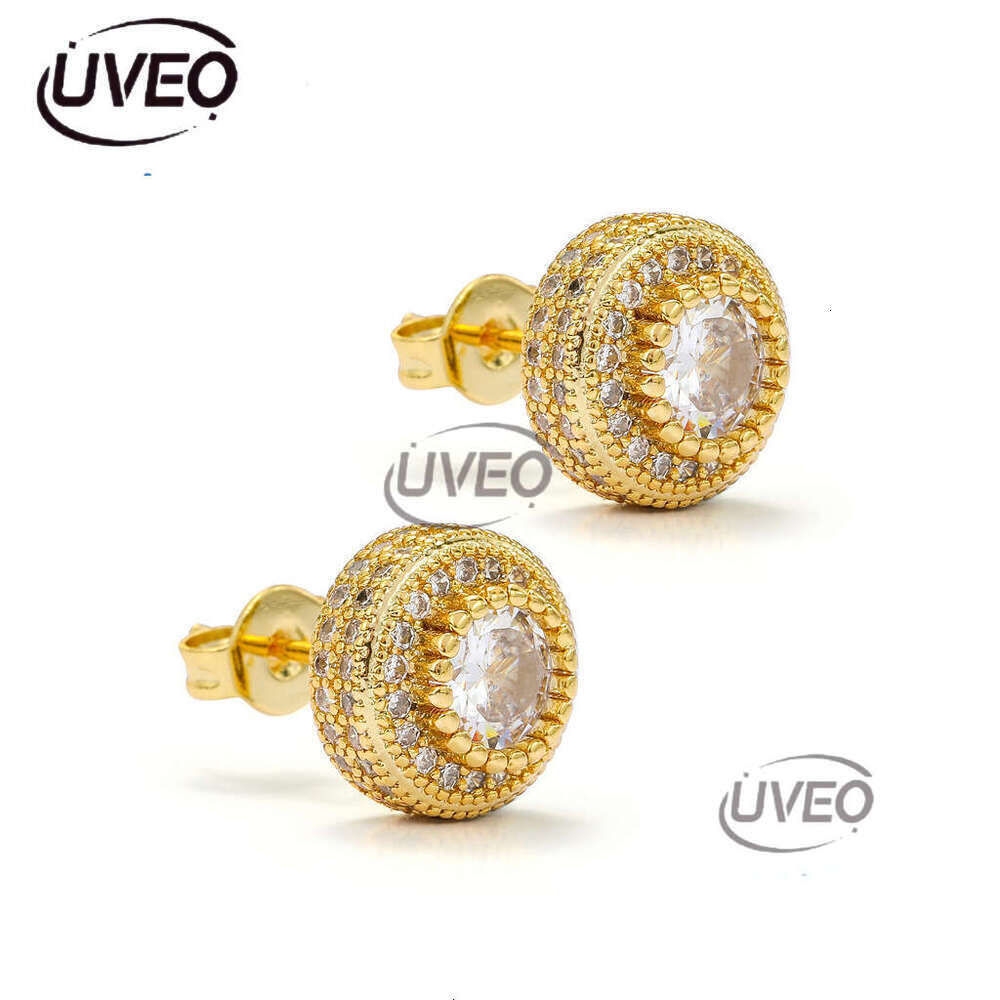 Luxury by tester round ice out VVS Moissanite rose gold hip hop earrings for men and women Free delivery