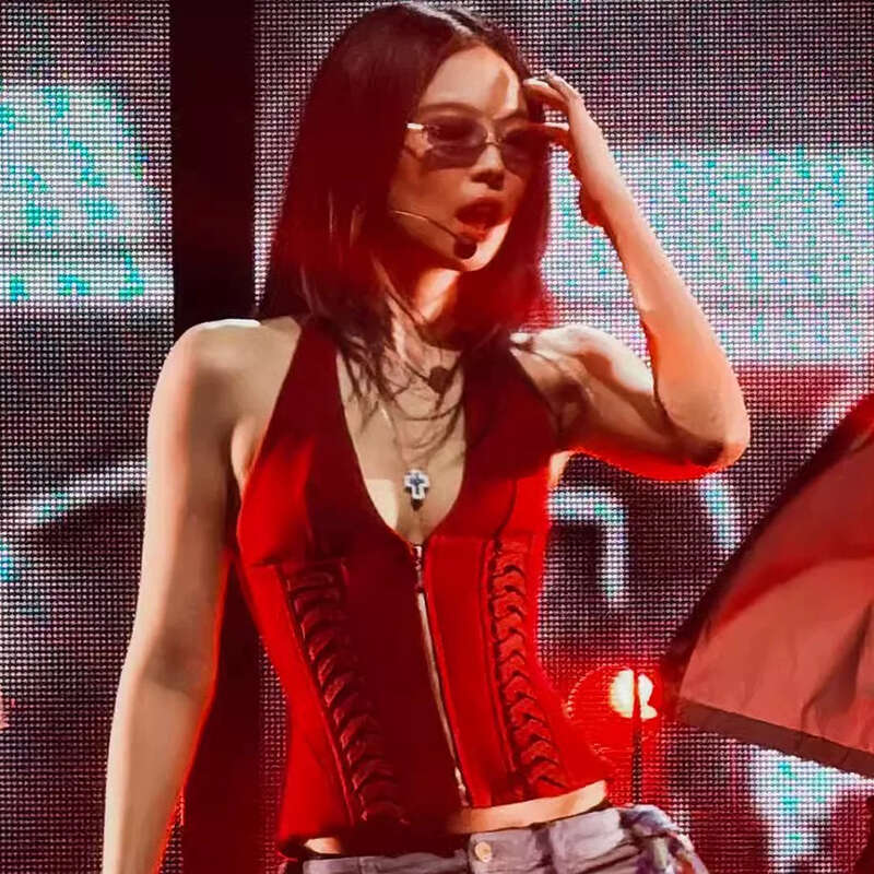 Jinzhini's Fashionable Cross Strap Zipper Slim Fit Hanging Neck Vest Women's Red Backless Sexy Short Top