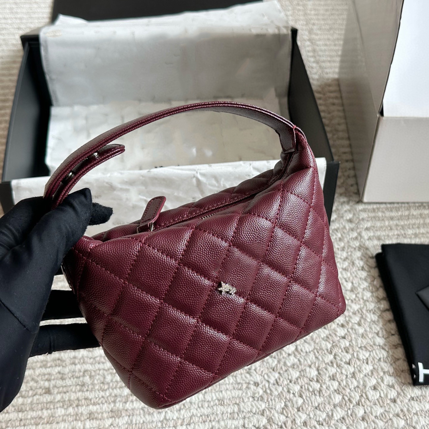 Mini Cute Star Woc Girls Evening Party Clutch Vanity Bags Designer Shoulder Bag Diamond Lattice with Sliver Chain Cross Body Coin Purse Makeup Lipstick Bag 16cm