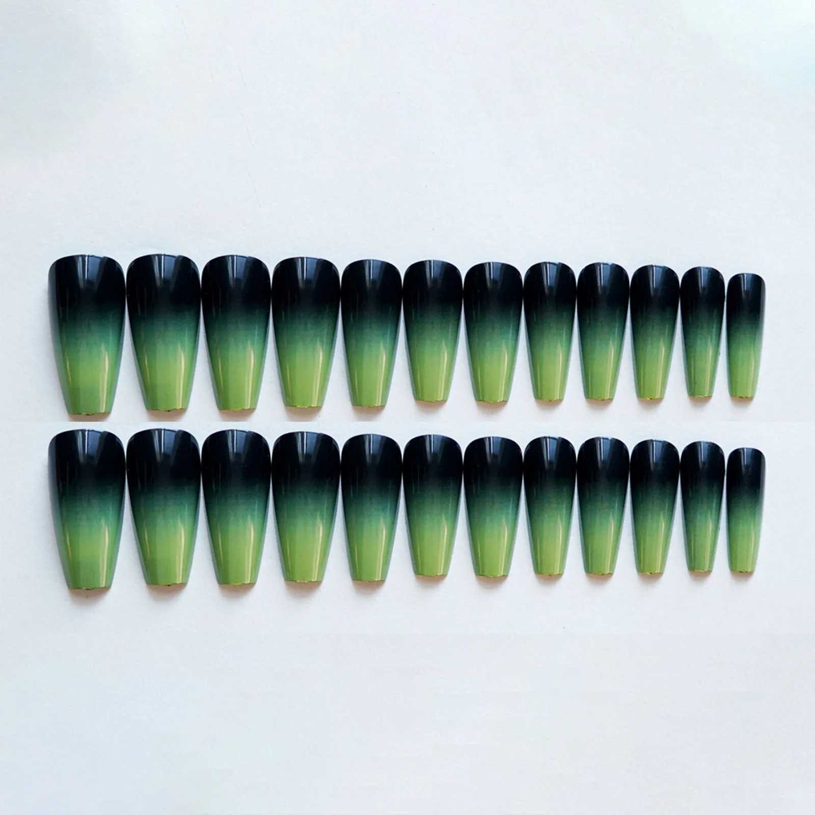 Black Green Long Coffin False Nails Gradient Color Press on Nails Full Cover Ballet Fake Nails Tips for Women Girls DIY ManicureT251118T251119