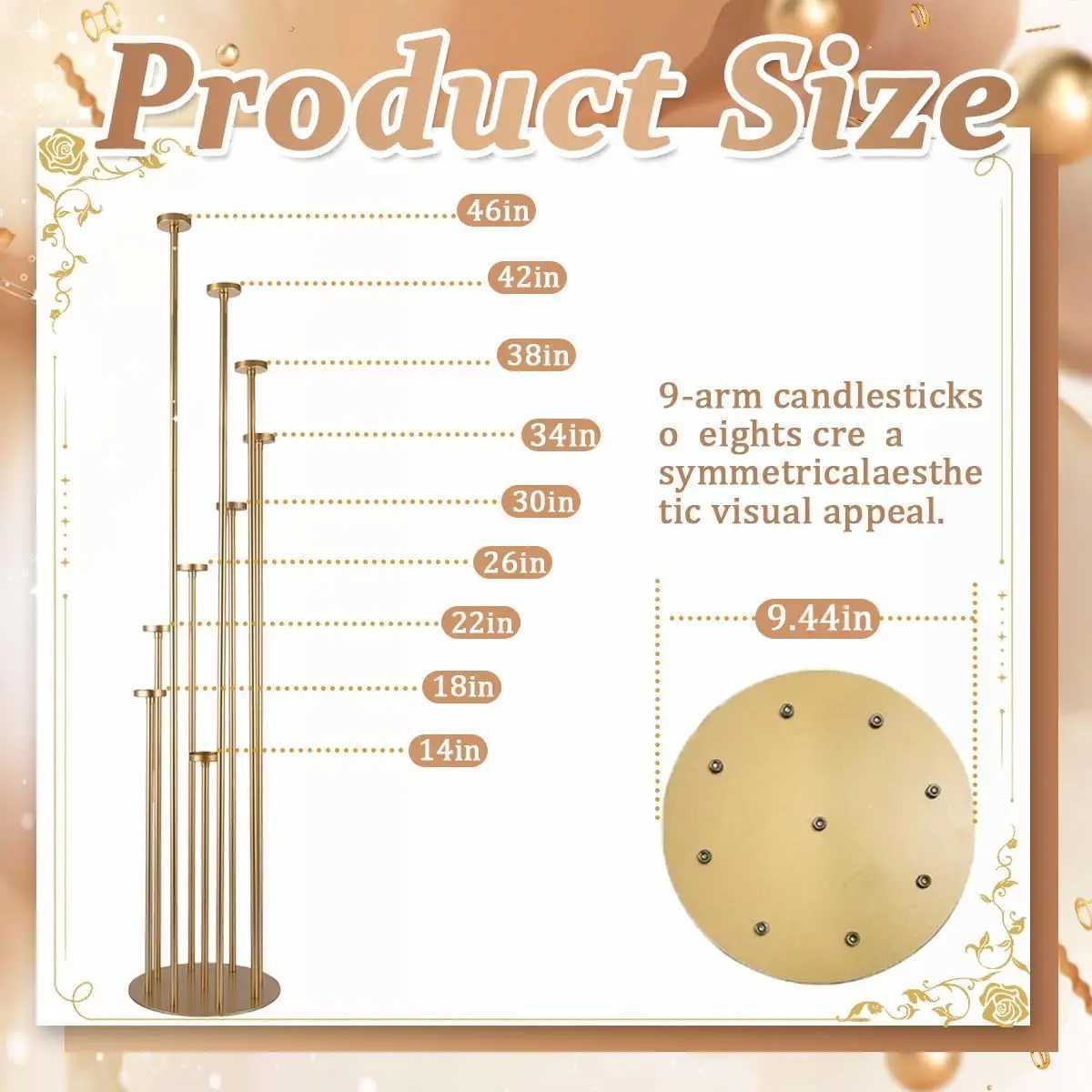 2Pcs Gold Floor Candle Holder 117cm 9 Arm Floor Candelabra Tall Candlestick Holder for Home Birthday Wedding Decoration G251119