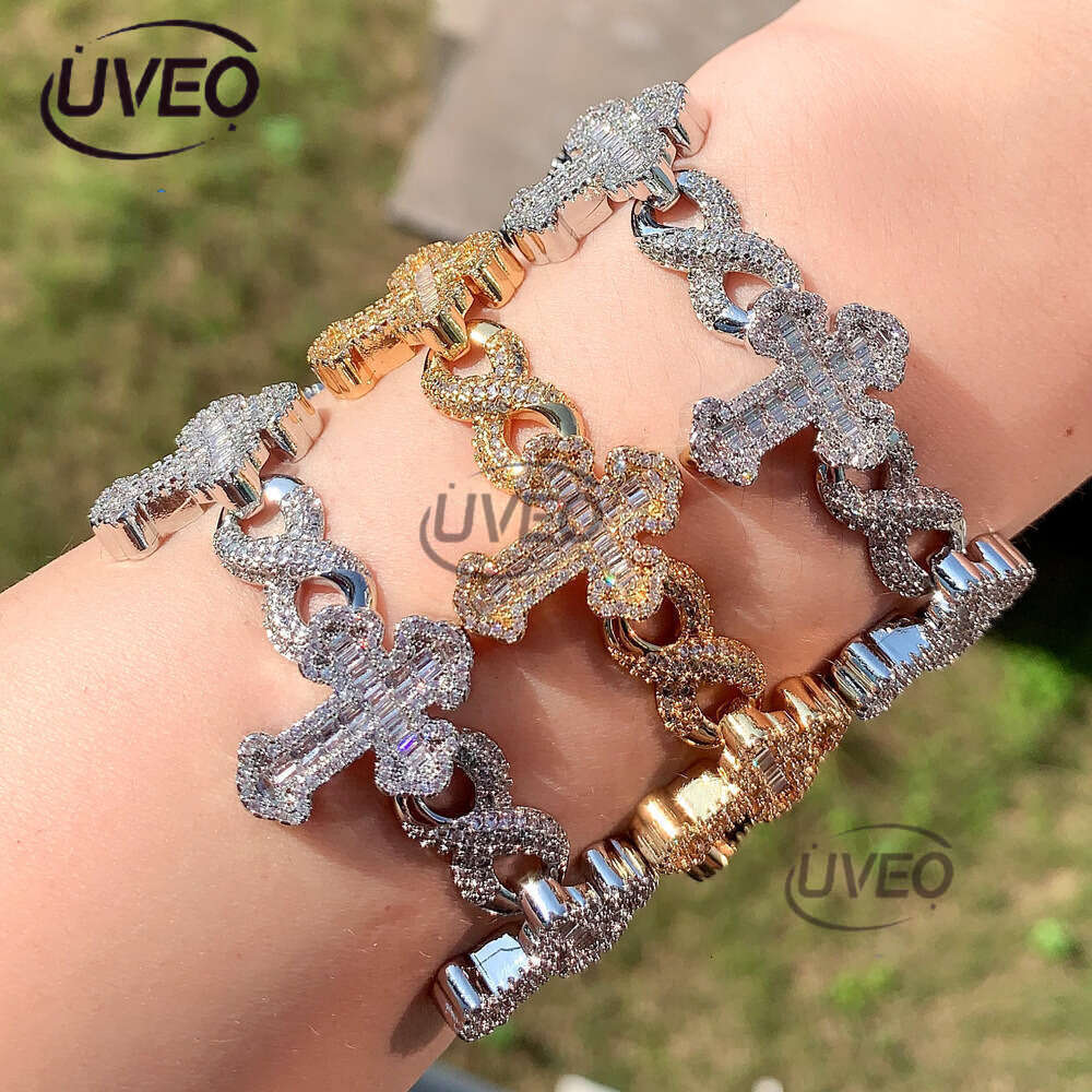 2025 latest model, Ice Out vs Mossany New Hip Hop 8-figure Unlimited Chain Ladder Square Cross Full Diameter bracelet for men and women Free shipping