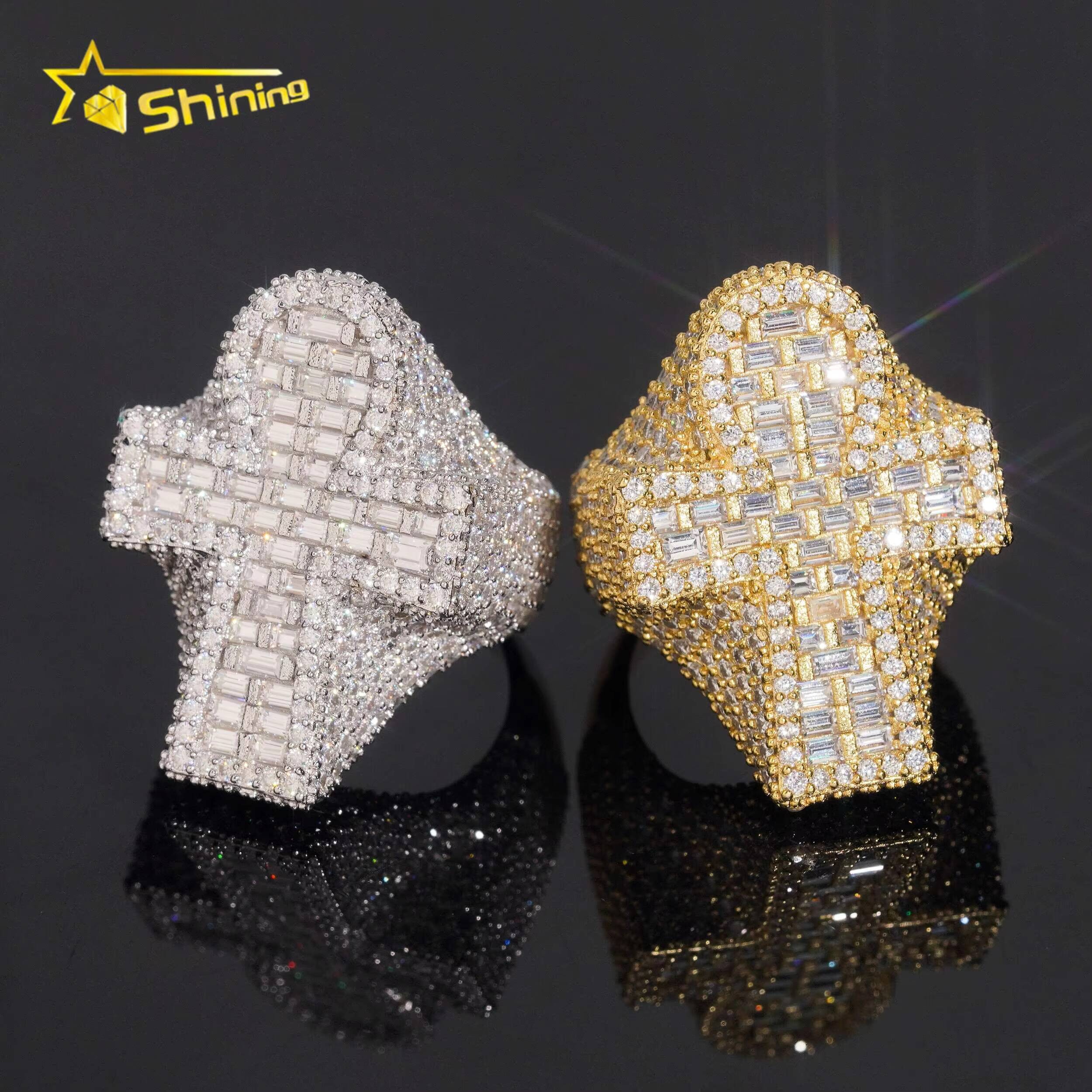 Iced Out 925 Sterling Silver Moissanite Cross Ring Custom Hip Hop VVS Moissanite Engagement Ring for Men