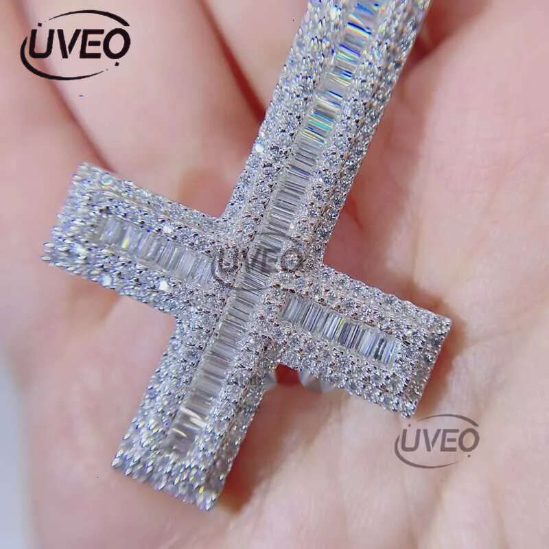 necklace moissanite chain Pendant Necklaces Whiote Gold Sier Vvs Moissanite Dia Iced Out Hip Hop Pass Tester Upside Down Cross