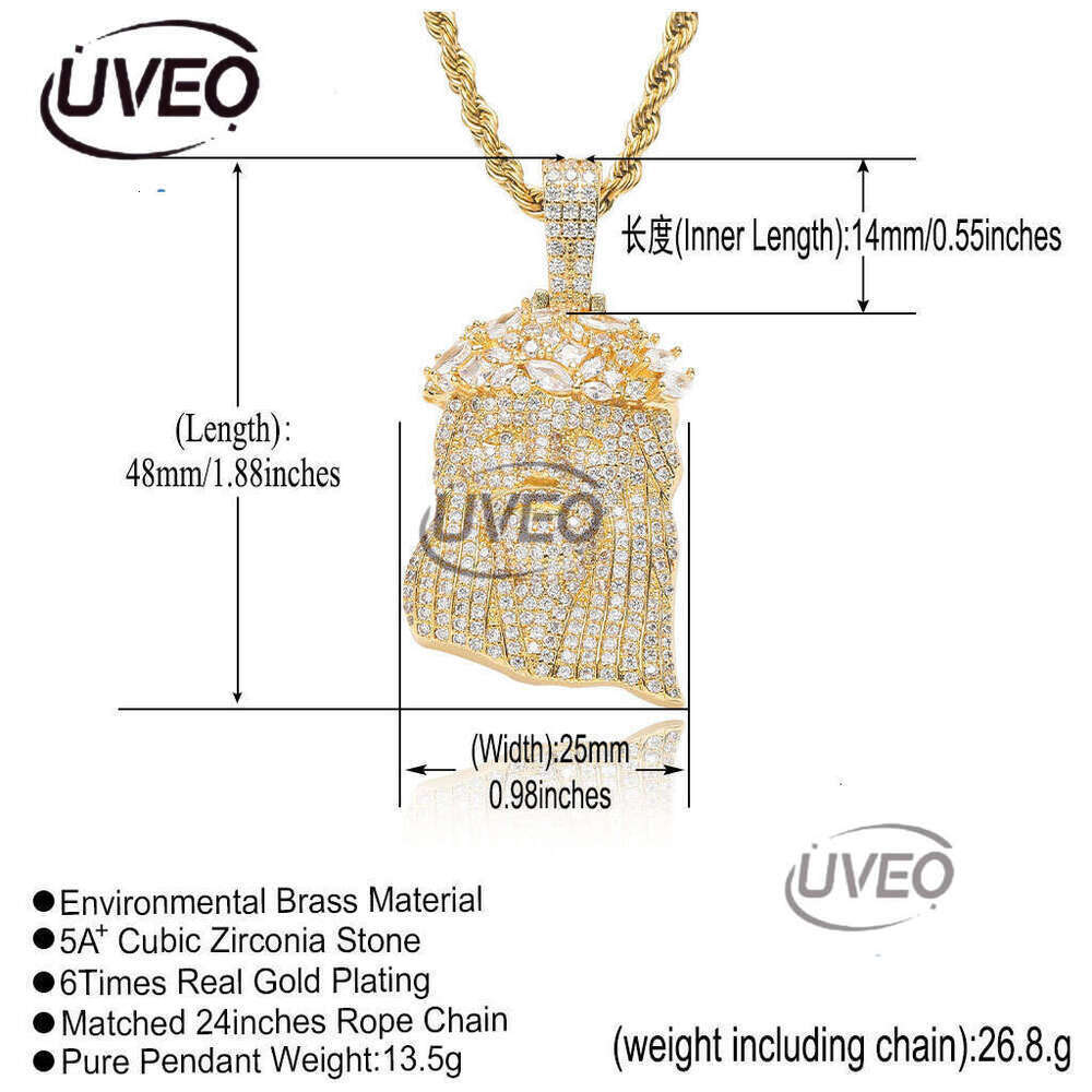 Luxury designer head pendant ice VVS Moissanite necklace, free delivery of pendant necklace for men and women