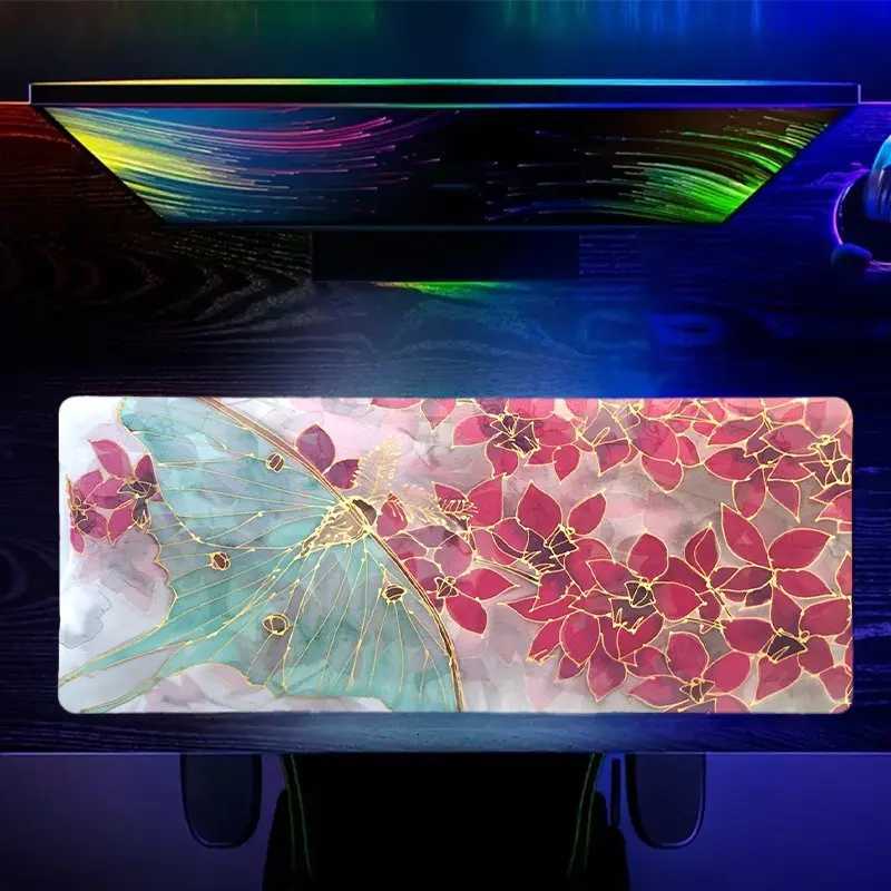 Pink Butterfly Flower Aesthetics Large Gaming Mouse Pad Office Desk Mat Computer Keyboard Pad Birthday Gift for Women GirlsM251119