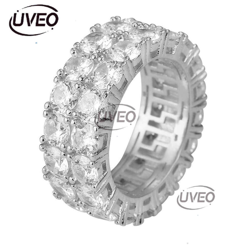 Luxury designer men double row Ice out VVS Moissanstone Hip Hop Rap Ring with FREE shipping