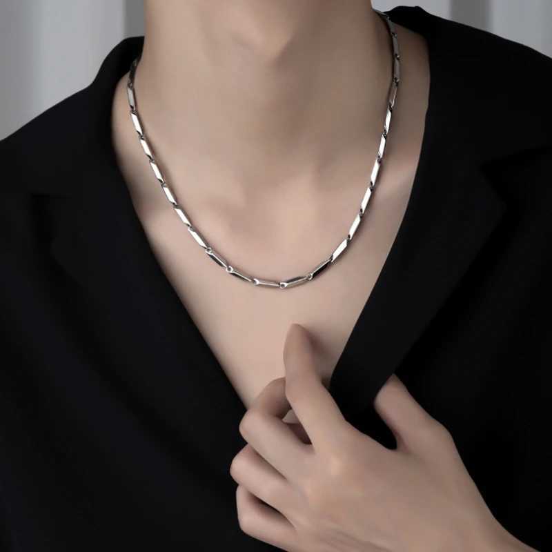 Hip hop Titanium Steel Necklace Handmade Square Diamond Chain Bamboo Chain Fashion Mens and Womens Kravik Chain AccessoriesT250418