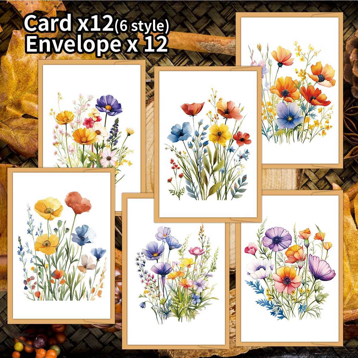 12pcs Watercolor Wildflower Thank You Cards Set with Envelopes Greeting Cards with Messages for Birthdays Invitations Gifts G251119