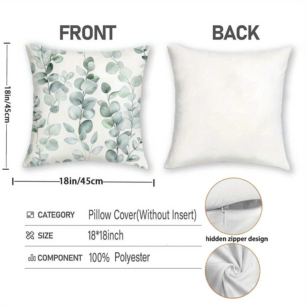 JIT4pcs Short Plush Watercolor Eucalyptus Printed Throw Covers 18in18in Boho Cozy Leaves Pattern Decor CushionM251119