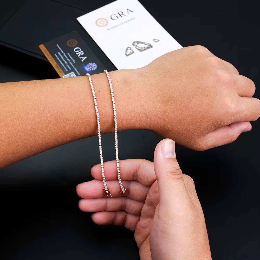 Wholesale Price Jewelry 925 Sterling Silver 2mm Iced Out Vvs1 Gra Certified Cluster Mossanite Moissanite Tennis Chain Bracelet
