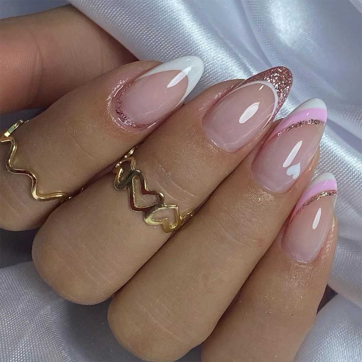 24Pcs Detachable Acrylic False Nails Press On Nail Cute Cherry French Almond Wearable Artificial Fake Nails Full Cover Nail TipsT251118T251119