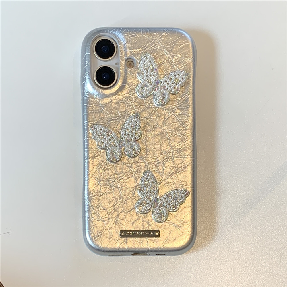 Pearl Butterfly Phone Case Compatible with iPhone 16/15 Pro Max Simple Solid Color Cartoon Protective Case iPhone 14/13/12