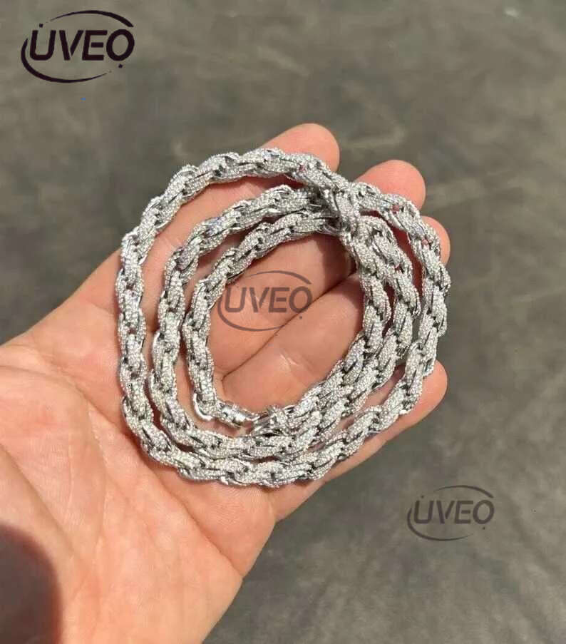 Mens 7.5mm Solid Moissanite Rope Beautiful Sterg Sier Chains Eent Cut Customized Jewelry