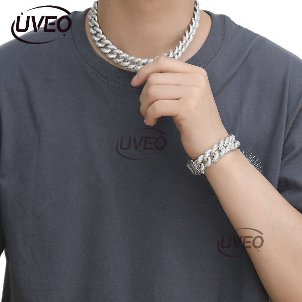 Luxury designer Necklace 18mm Foam Cuban chain spring buckle Ice Out VVS Moissanite Men's Hip Hop Necklace bracelet with free shipping