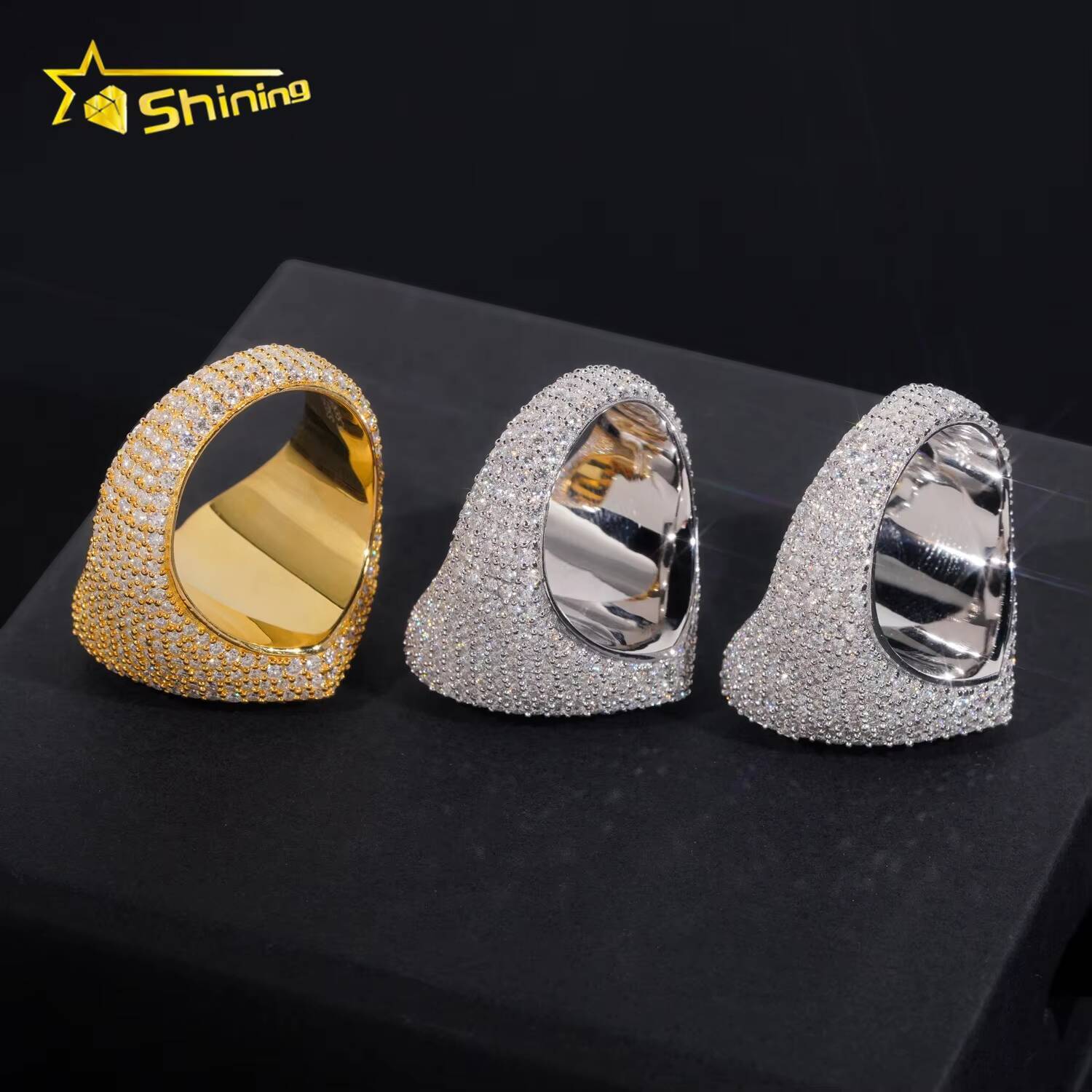 Fully Iced Out Heart Design 925 Silver Two Tone Men GRA Certificate Moissanite Hip Hop Ring