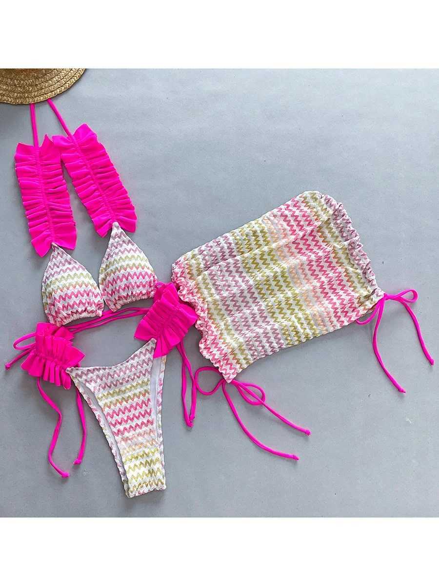 Ruffled edge bikini womens swimsuit womens thong swimsuit three piece bikini set mini swimsuit W250419