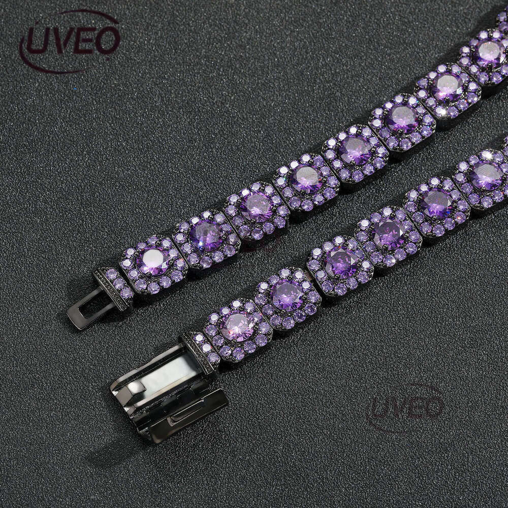 Luxury designer 12mm rock sugar purple Ice out VVS Moissanite collarbone chain for men and women Hip Hop necklace Free delivery