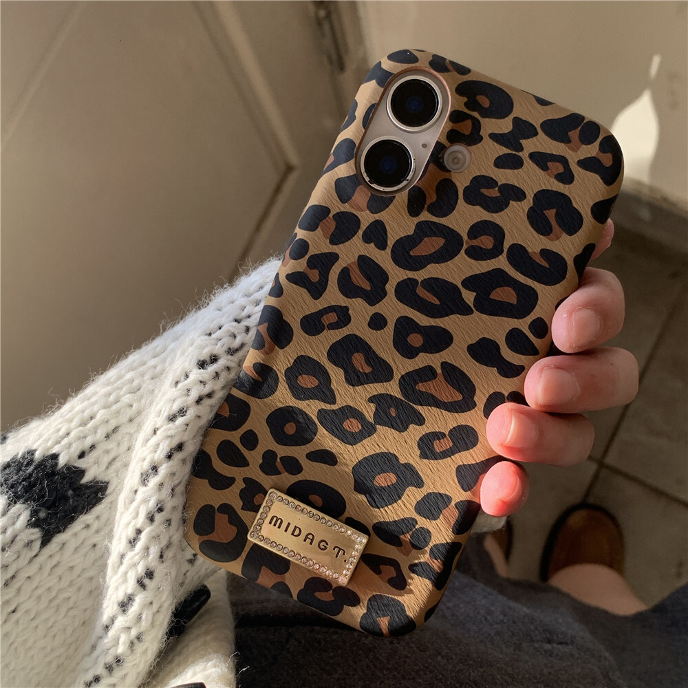 Leopard Print Label Phone Case Compatible with iPhone 17/16/15 Pro Max Simple Niche Protective Case iPhone 14 Pro