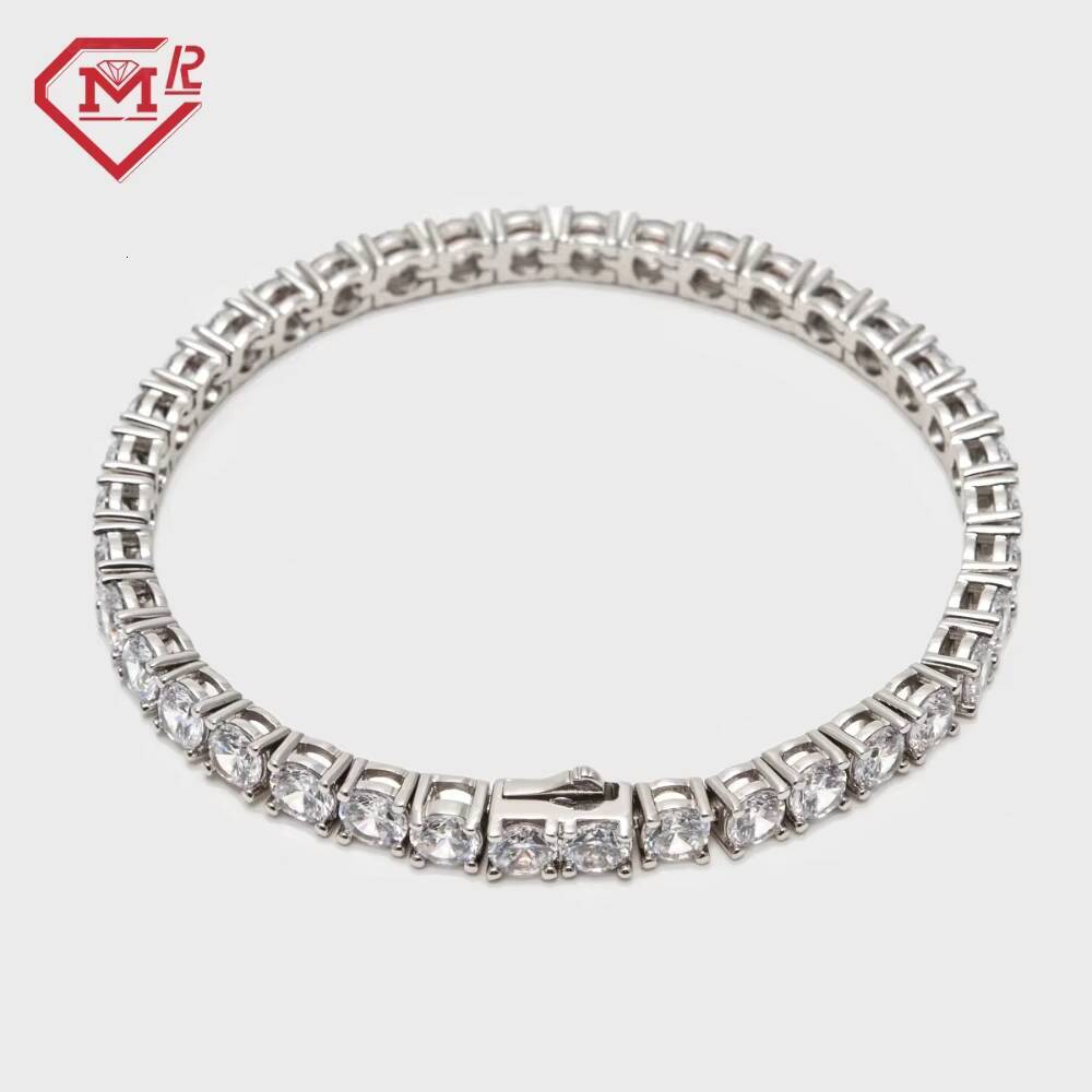 White Gold Plated 925 Sterling Silver Custom Tennis Bracelet Hip Hop Jewelry for Men Women 4mm Tennis Chain Bracelet