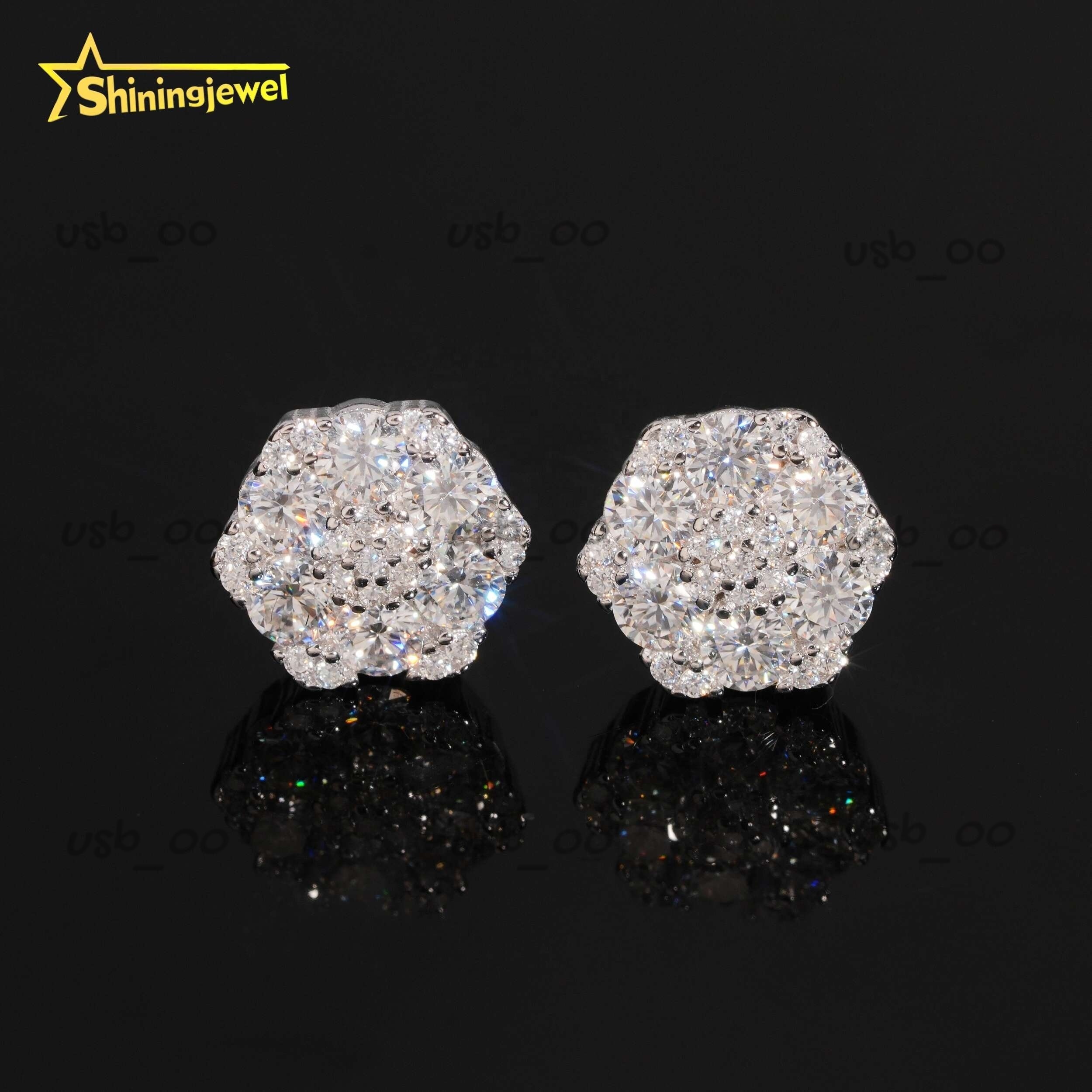 Gra Certificated Factory Price Iced Out 925 Silver Screw Back Stud Moissanite Diamond Earrings