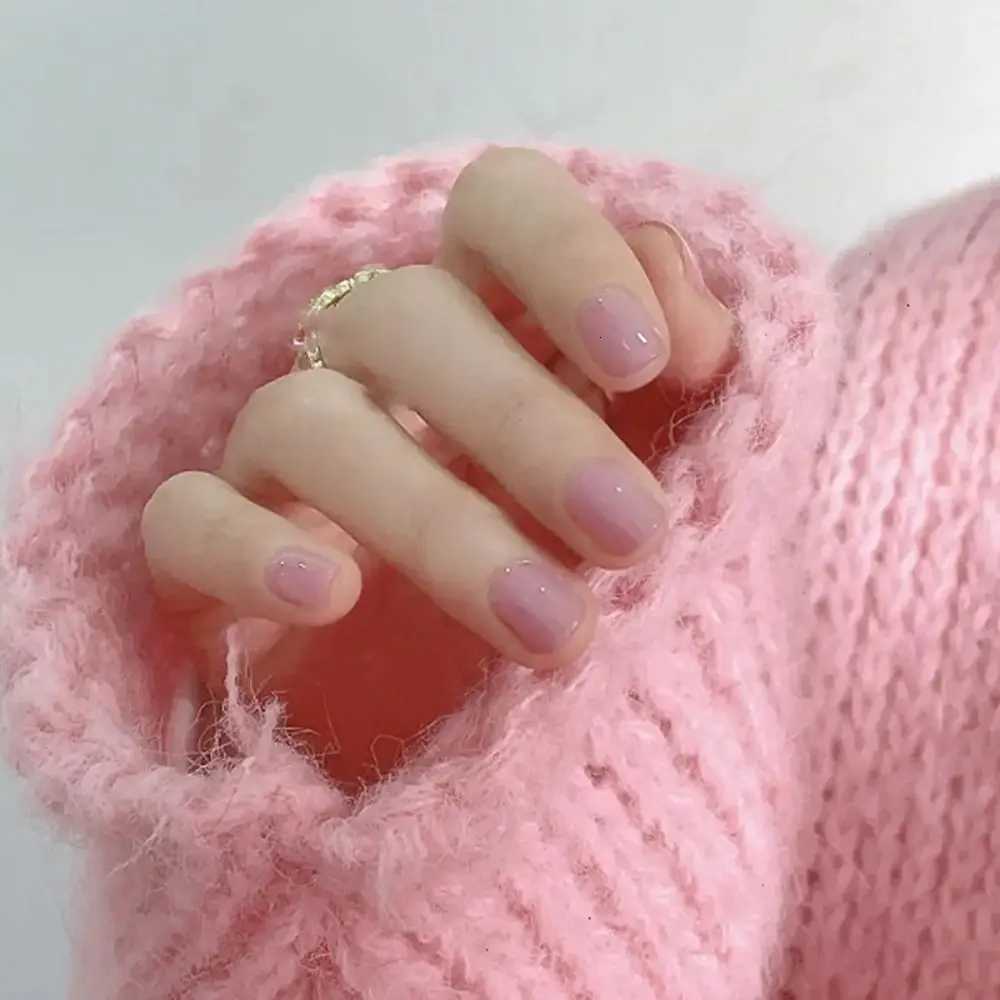 24pcs Short Round False Nails French Solid Color Full Cover Detachable French Nail Tips With jelly stickers DIY Nail ArtT251118T251119