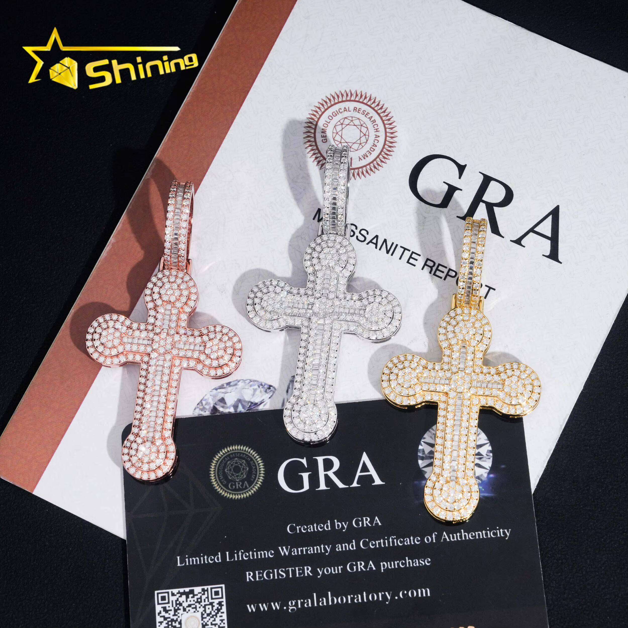 Bulk Stock Pass Diamond Tester Hip Hop Fashion Man Stylish Rapper Jewelry VVS1 Moissanite Diamond S925 Silver Cross Pendant