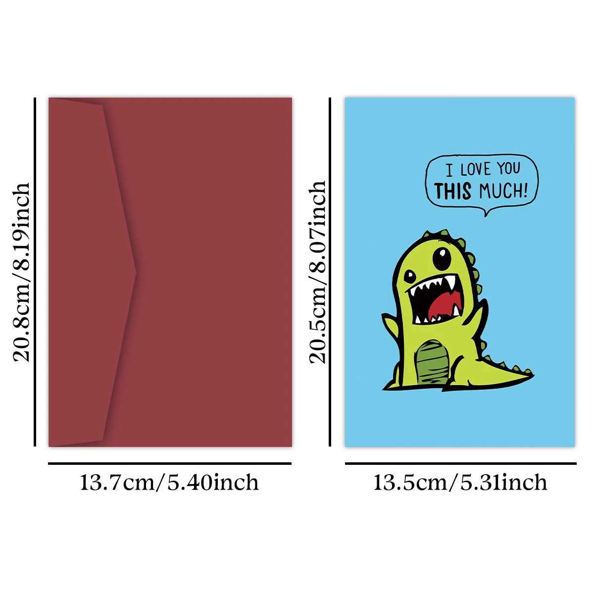 1PC Cute Dinosaur Birthday Greeting CardI Love You This MuchFunny Anniversary Card With EnvelopeThank you Card for Her Him G251119