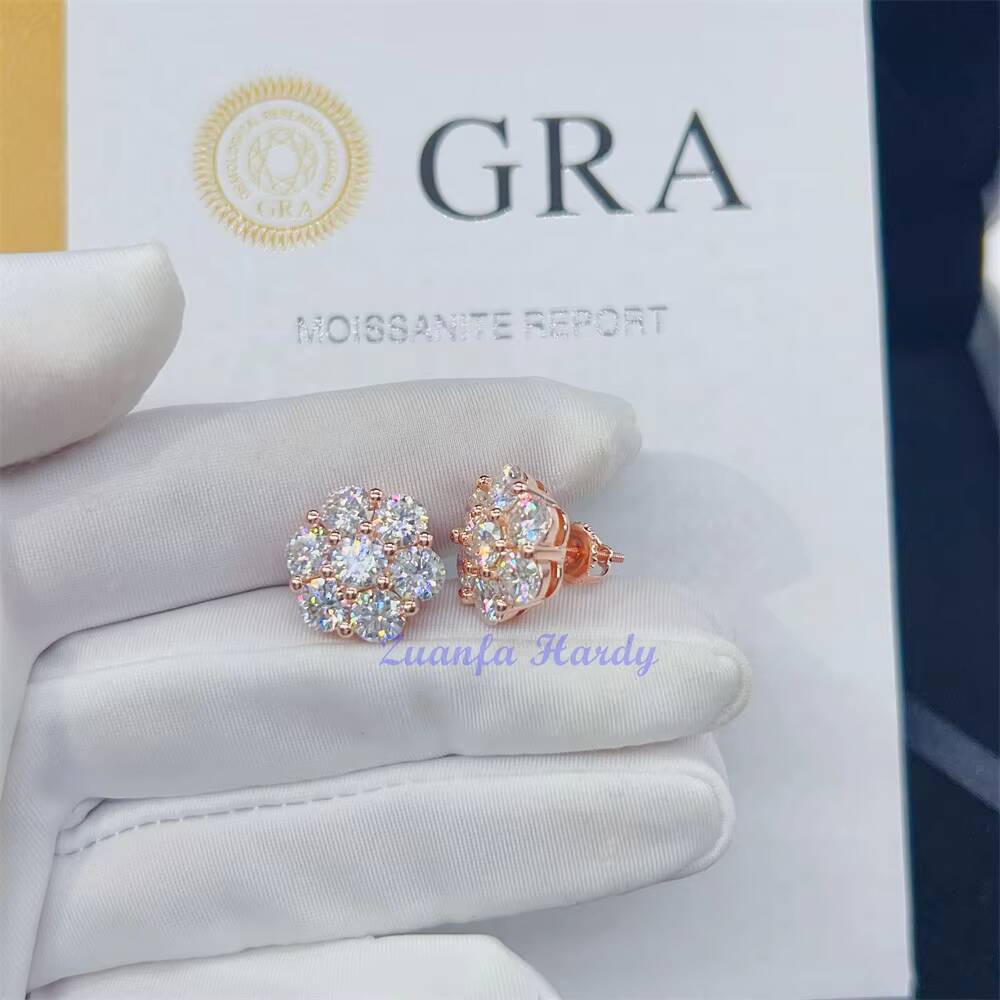 Zuanfa Hot Top Selling Pass Diamond Tester Fine Jewelry 925 Silver 8mm 12mm 15mm Flower Earrings Vvs Moissanite Stud Earrings
