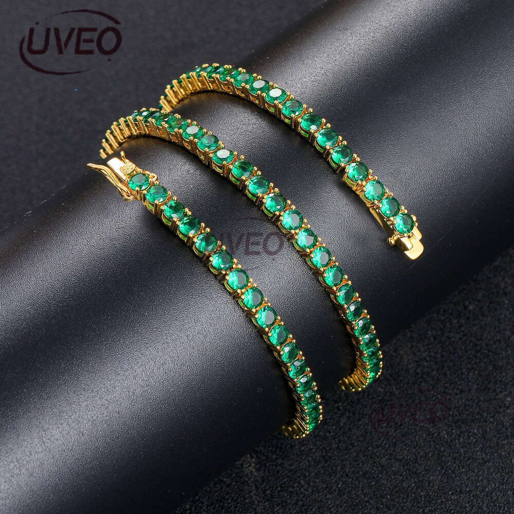 Men Women Luxury Hip Hop 4mm green single row Ice out VVS Moissanite necklace Tennis bracelet Free delivery