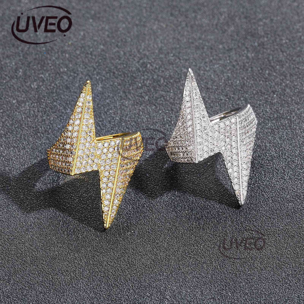 Luxury designer Men Women Hip Hop Lightning Sterling silver micro-inlaid ice out VVS Moissanite, hip Hop ring