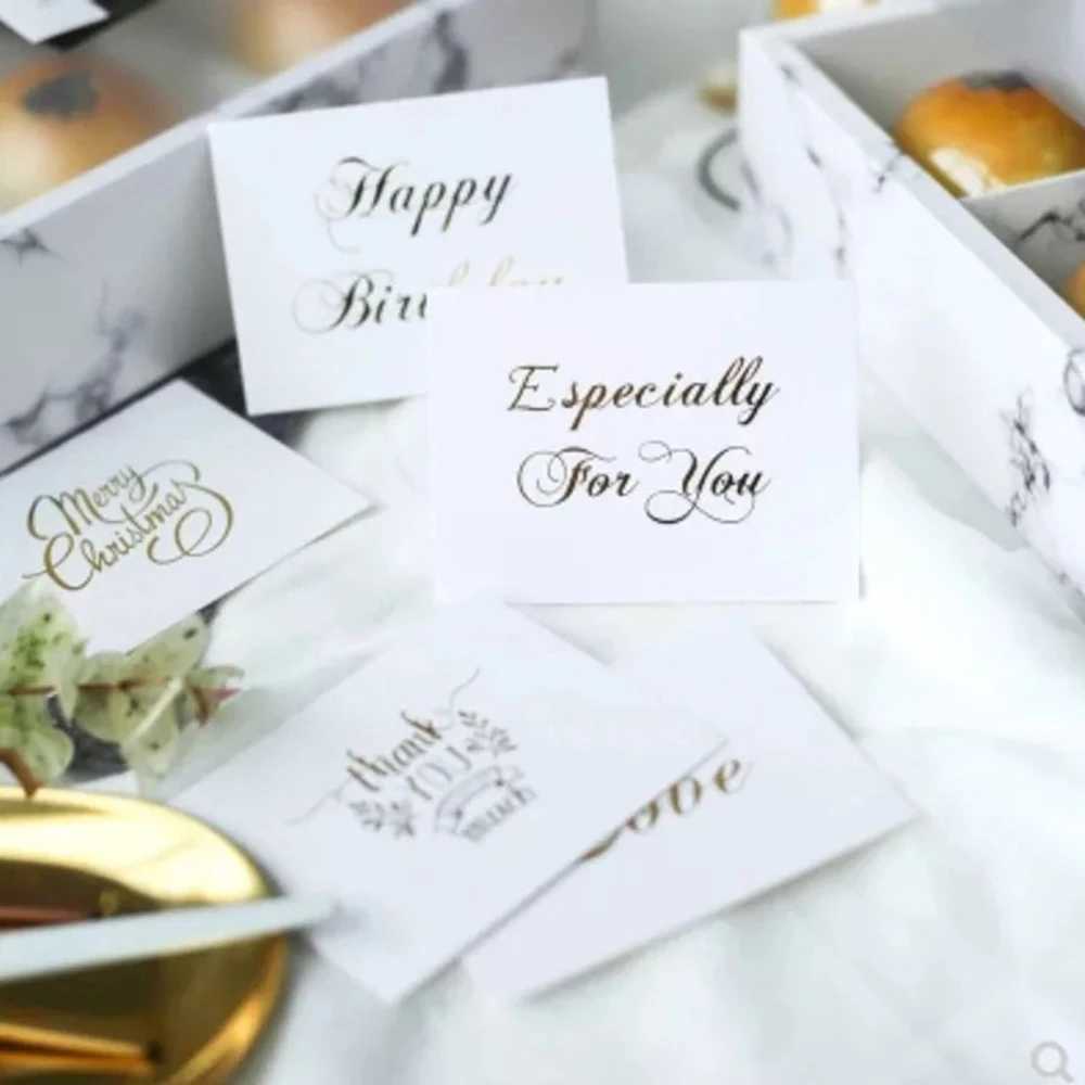 50PCS 6x8cm Thank You White Greeting Card Gold Stamping Simple Design Handwriting Message Cards Gift Decor Happy Birthday G251119