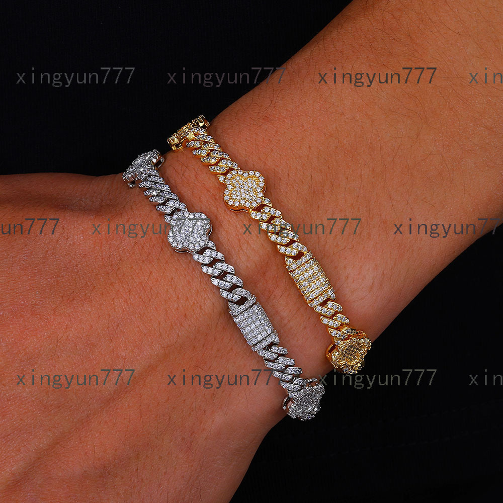 Fine Jewelry S925 Silver VVS D Colour Moissanite Bracelet Iced Out Four Leaf Clover Cuban Link Chain Hip Hop Men Bracelet