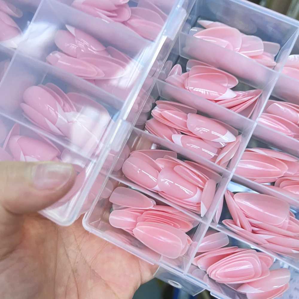 240/120pcs Pink French Almond Fake Nails Full Cover False Nail Tip for women French press on nails Wedding/daily reusableT251118T251119