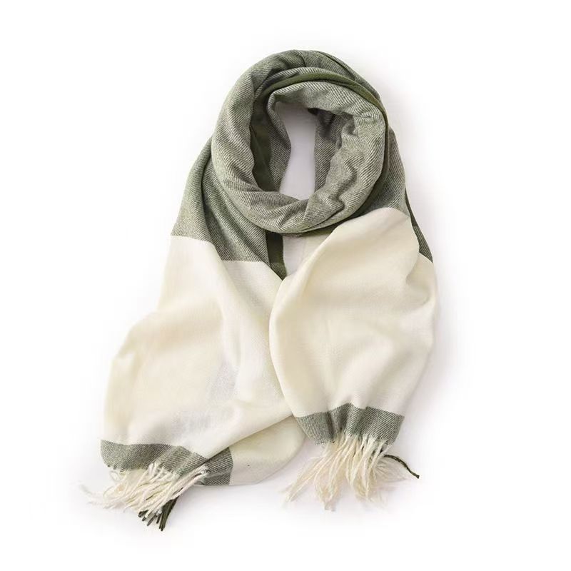 T505 contrast color scarf tassel new plaid warm Korean autumn and winter temperament shawl cashmere couple neck scarf