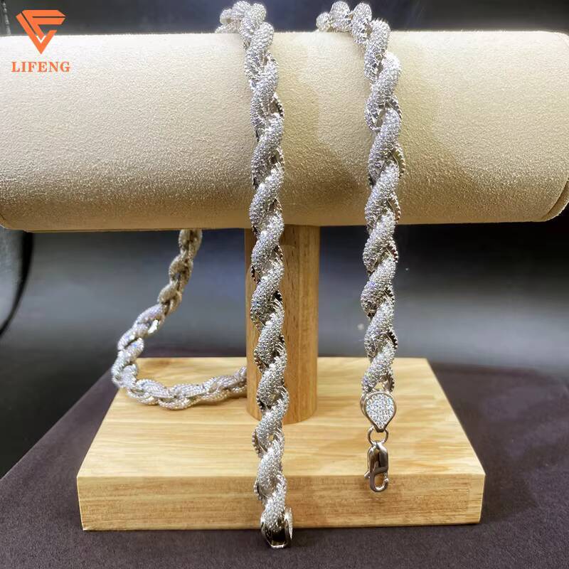 Custom 8mm Rope Chain DVVS Moissanite Diamond Sterling Silver 925 White Gold Plated Rope Chain Fine Jewelry Necklace for Women