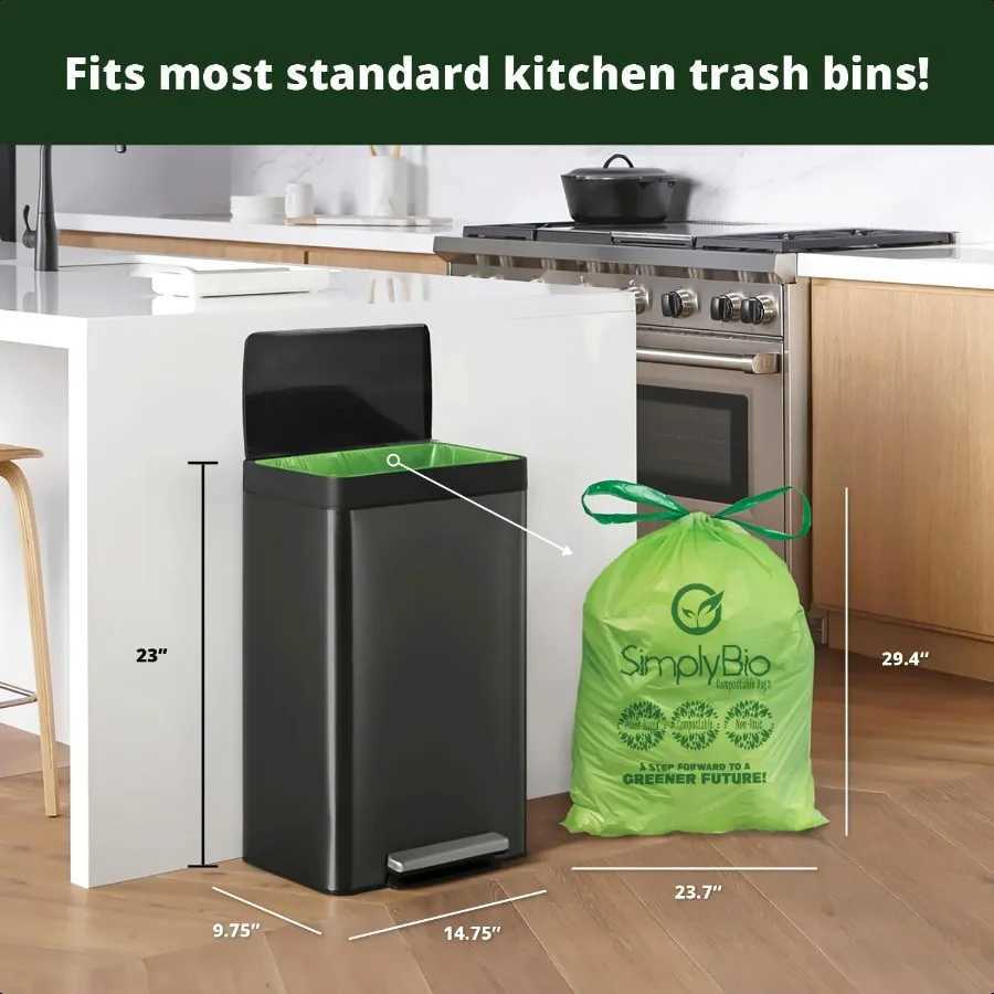 13 Gallon Compostable Trash Bags Liners Drawstring Heavy Duty Extra Thick 1 Mil 4921 Liter 30 Bags Tall Kitchen Food Scrap Was C251119