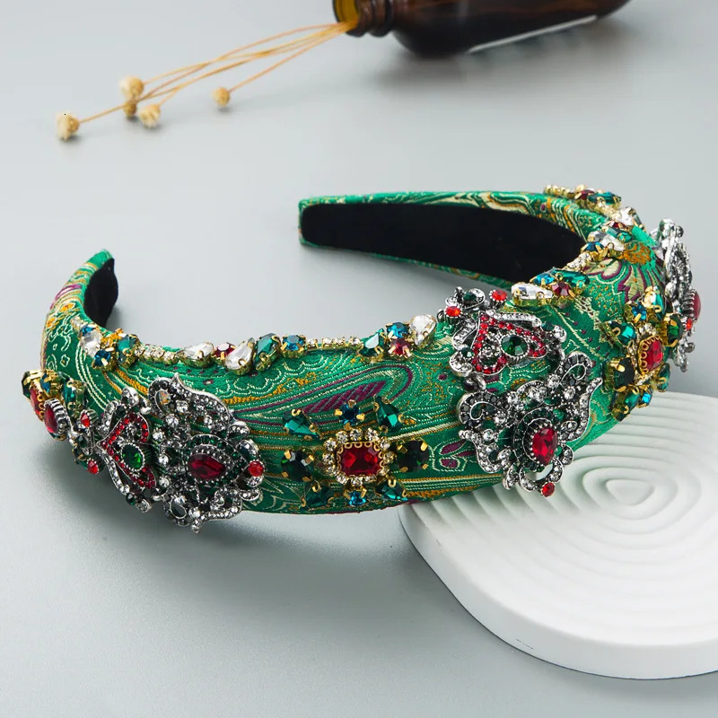 Craft Rhinestones Baroque Wide Headbands For Women Fashion Party Elastic Hairband Hair Accessoires Hair Hoop 250418
