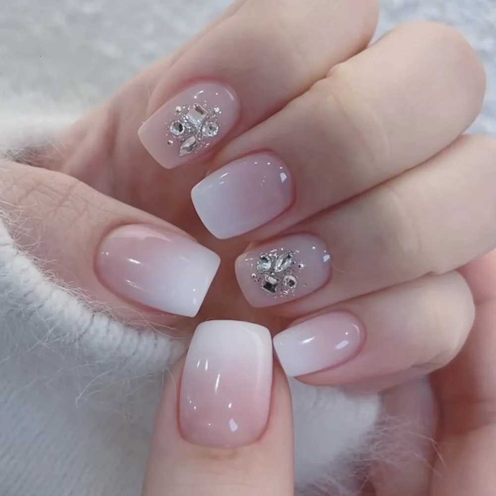 24Pcs Short Nude Square Fake Nail Colorful French Simple Flower Design Press on False Nails Detachable Full Cover Nails Tips ArtT251118T251119