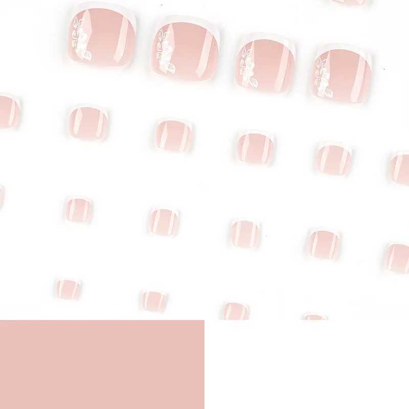 Flowers White French Artificial Toenails Nude Pink Toe False Nails with Glue Wearable Short Flat Shape Fake Toenails WholesaleT251118T251119