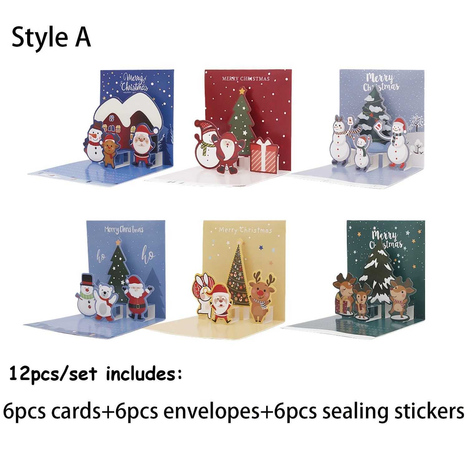 12pcs/set Christmas Cards with Envelopes Sticker Christmas Tree Gift Cards Holiday Greeting Cards Decorations Festive Cards G251119