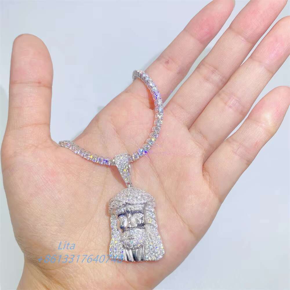 Custom High Quality Iced Out Bling Pass Diamond test 10k White Gold 3mm Moiassanite Diamond Tennis Chain Necklace