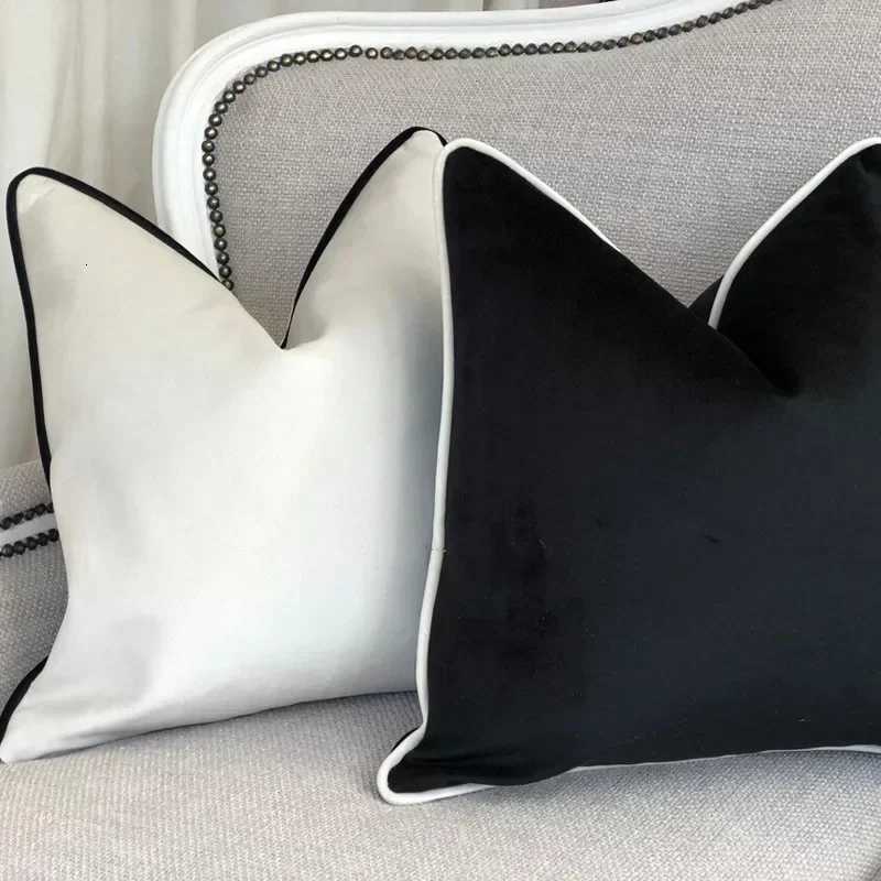 High Quality Black and White Velvet Hemming case Simple Nordic Style Cases 60x60 Modern Light Luxury Cushions CoverM251119