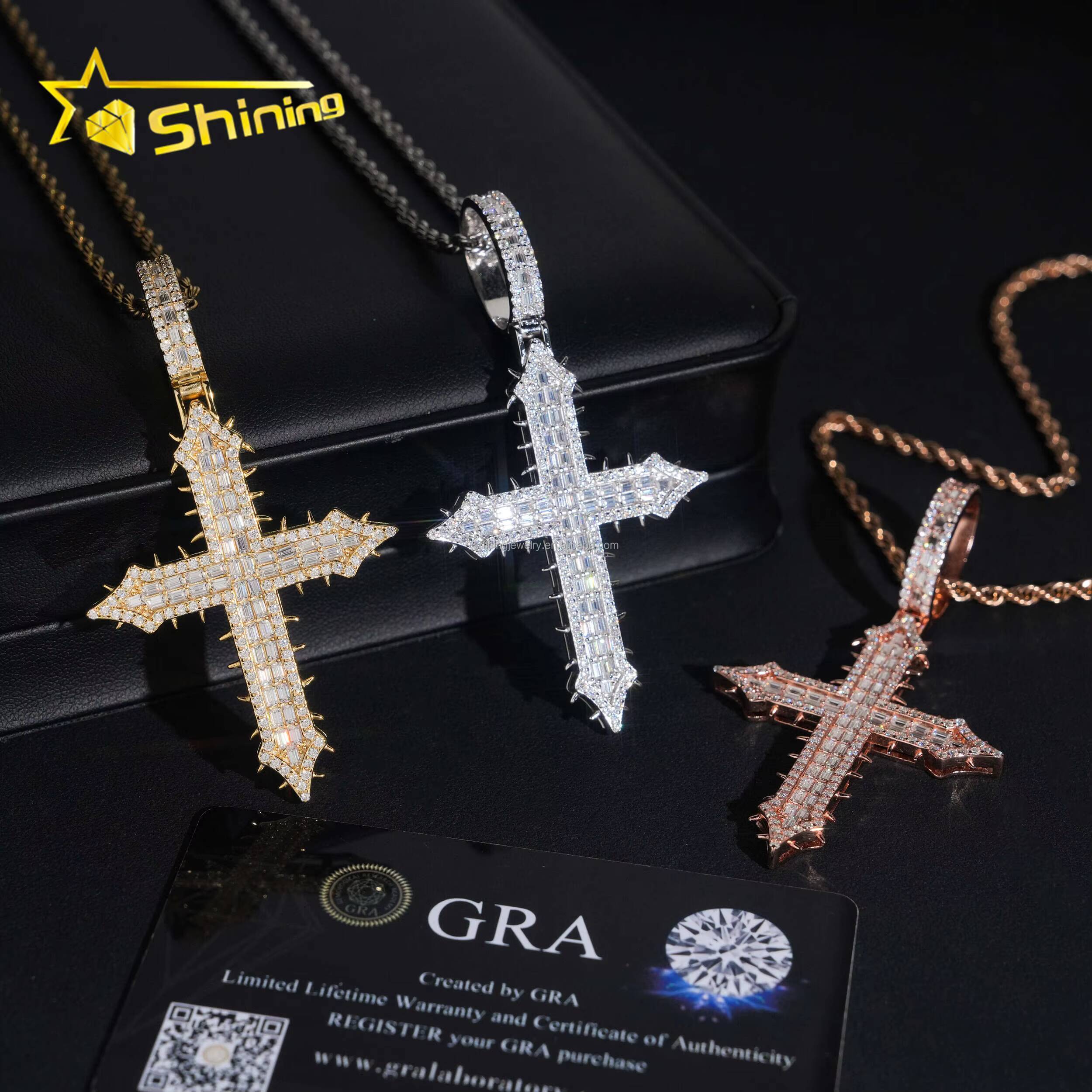 New Arrivals Bulk Stock Hip Hop Stylish Rapper Jewelry VVS1 Moissanite Diamond S925 Silver Iced Out Man Thorn Cross Pendant